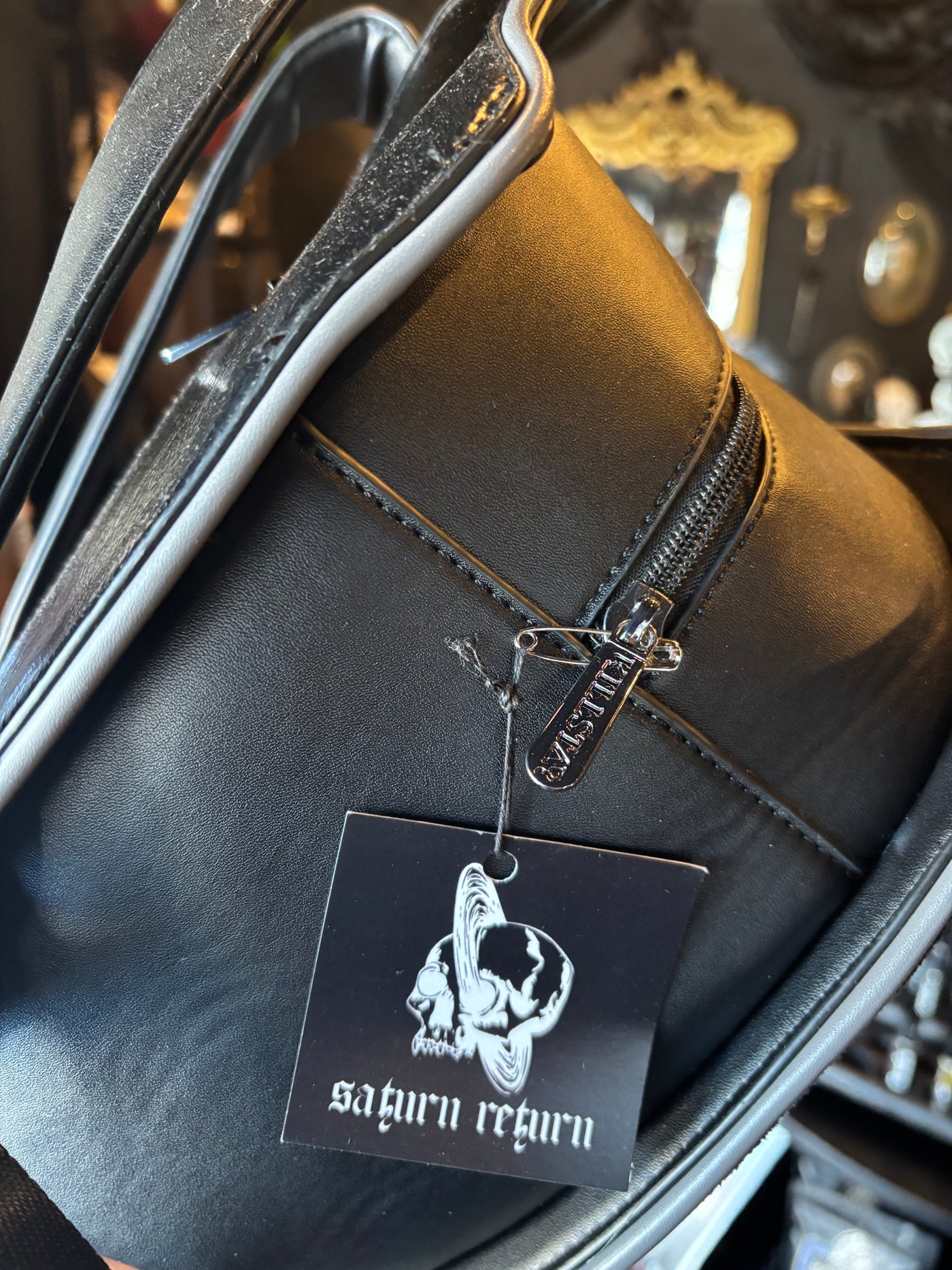 Killstar Wednesday Black Velvet and Vegan Leather Nevermore Backpack