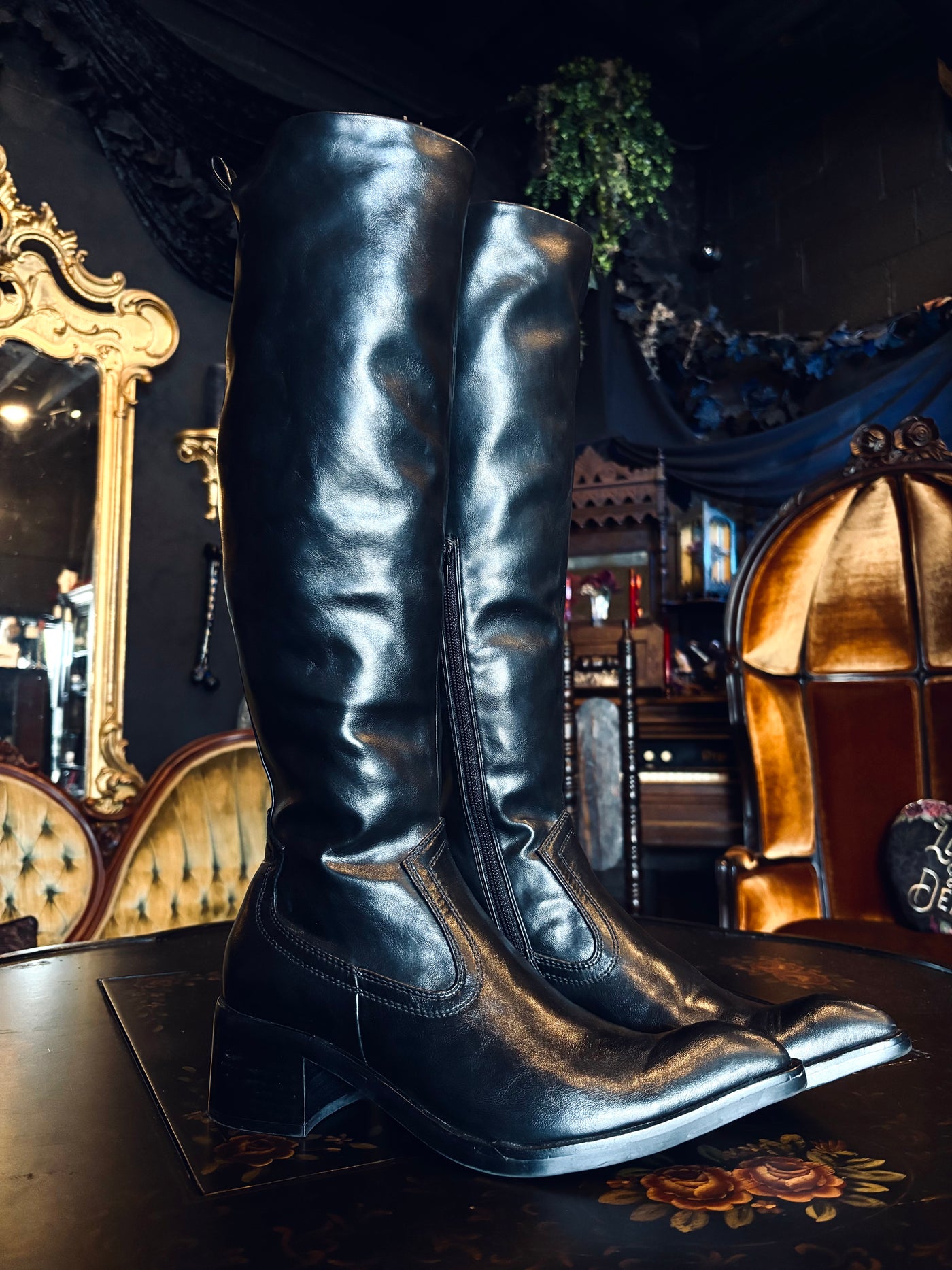 Jeffery Campbell Black Thigh High Pinched Toe Boots