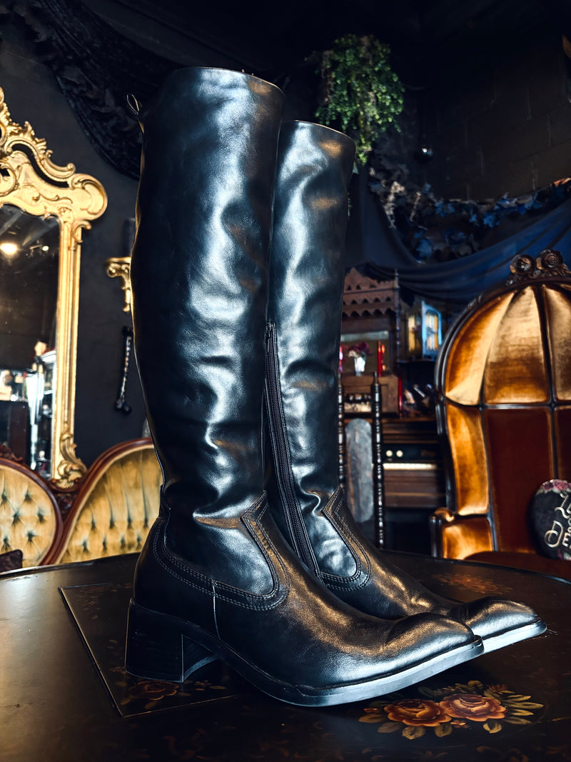 Jeffery Campbell Black Thigh High Pinched Toe Boots