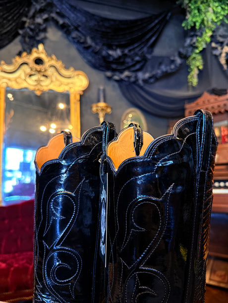 Lucchese Black Patent Leather Cowboy Boots