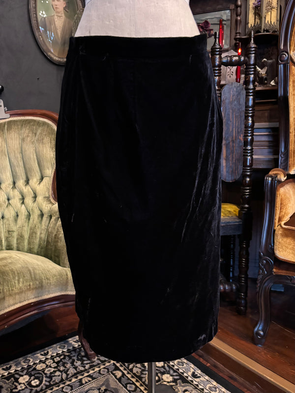 90s Deadstock Whimsygoth Black Velvet Pencil Shirt