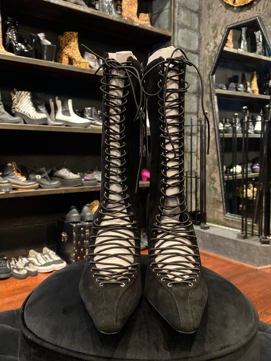 Jeffery Campbell Tall Black Corset Lace-Up Stilletto Boots