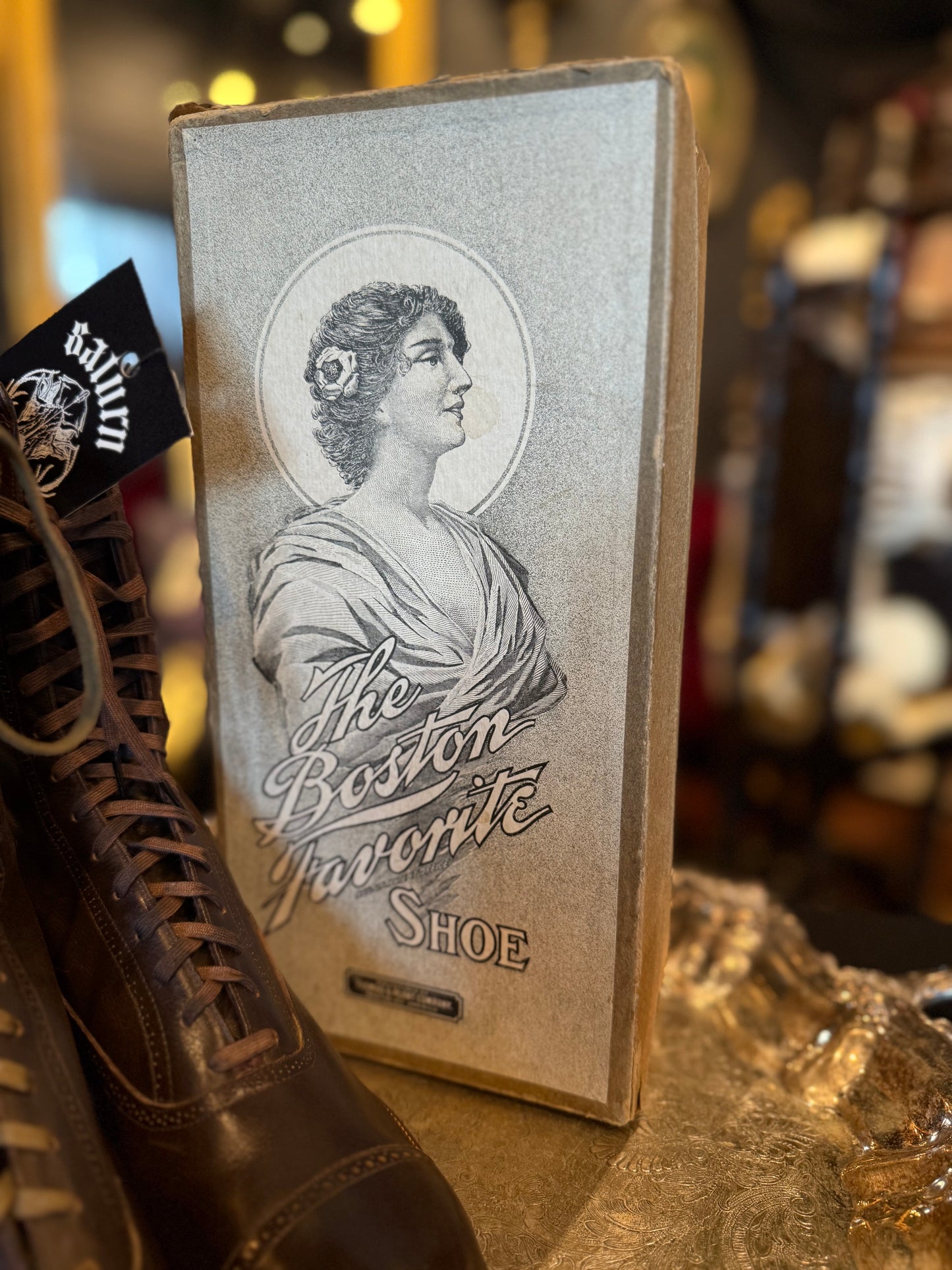 Antique ‘The Boston Favorite’ Brown Leather Deadstock Victorian Lace-Up Boots w/ Original Box