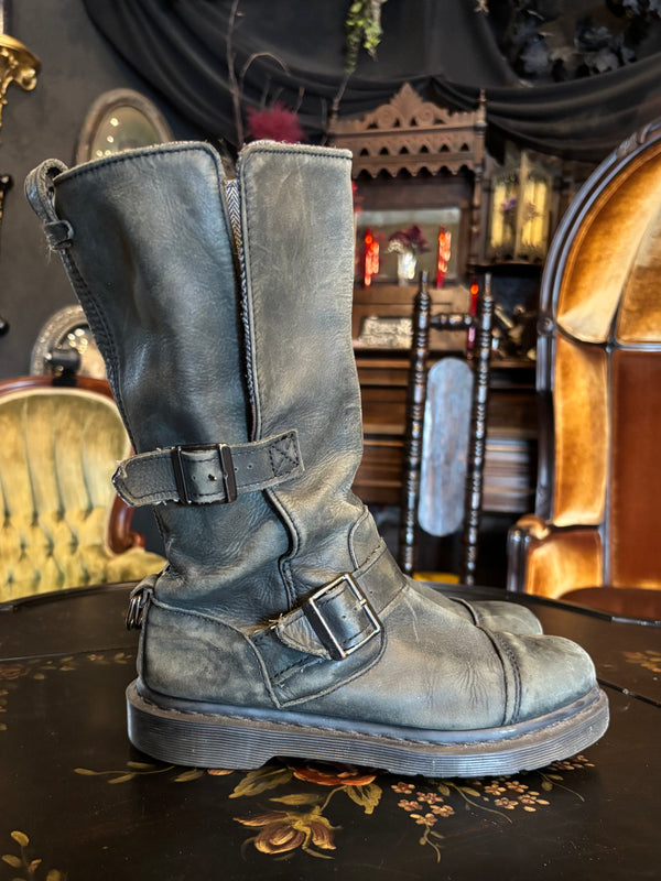 Dr. Marten Grey Worn-In Renn Faire Engineer Kathleen Biker Boots