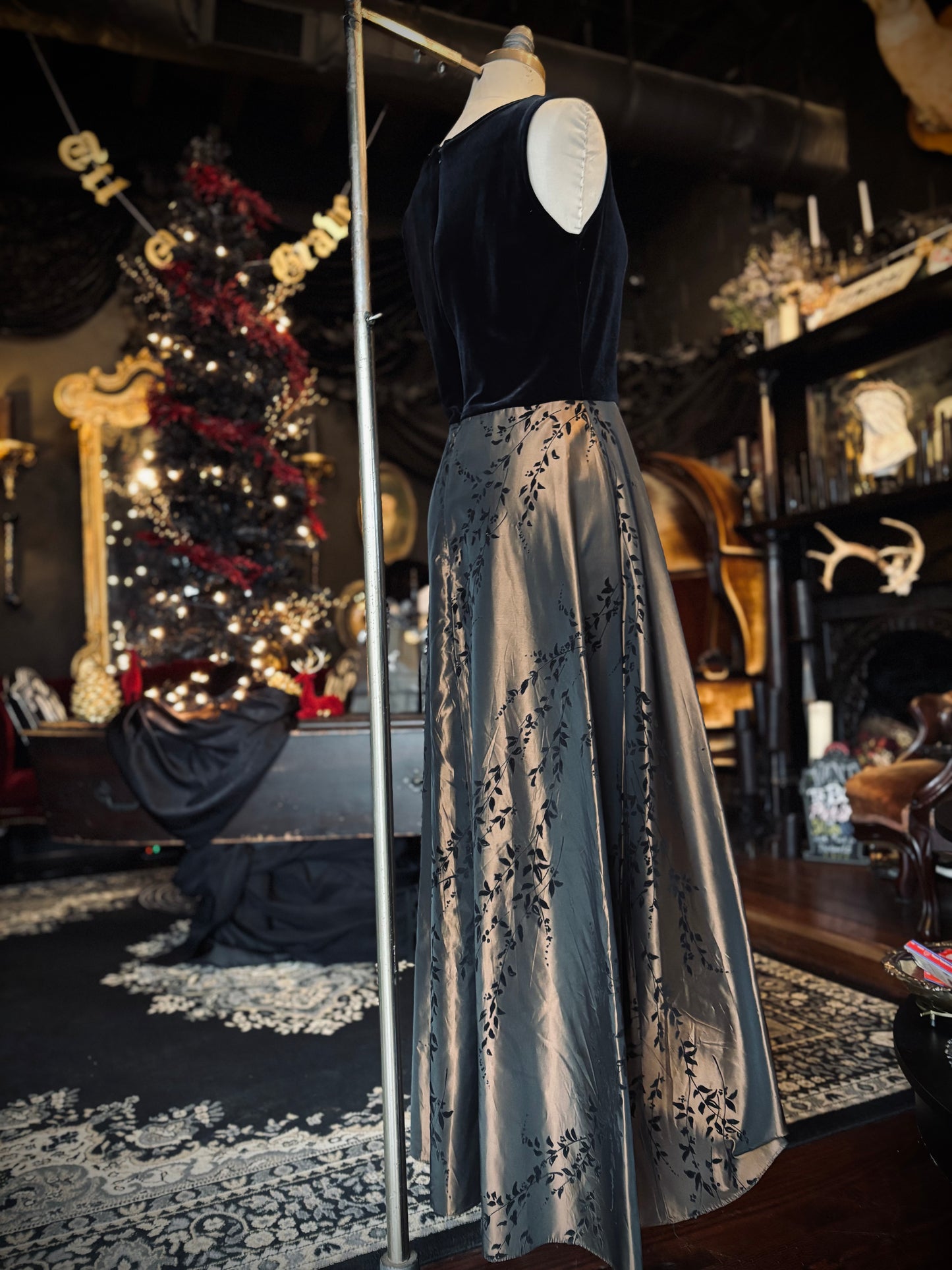 Velvet and bronze formal gown