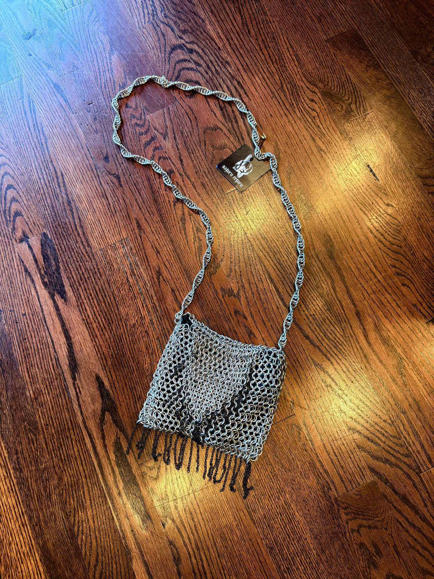 Handmade Silver w/Black Chain Chainmail Crossbody Medium Size Bag