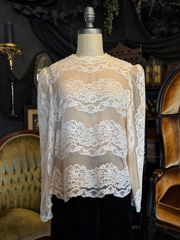 Vintage Gorgeous Cream and White Sheer Lace Blouse