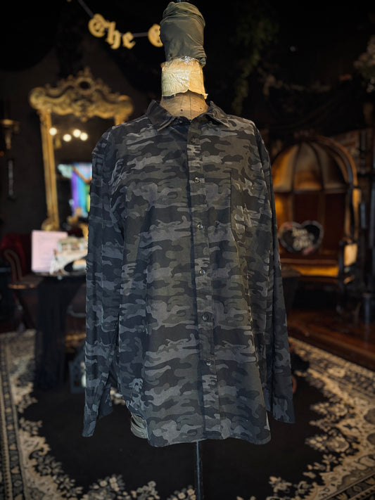Goodfellow grey and black Camo button down