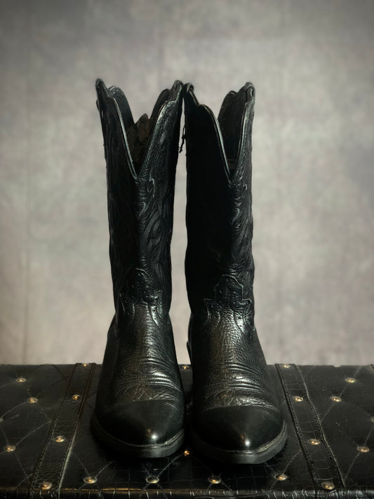 Vintage Justin Black on Black Leather Cowboy Boots
