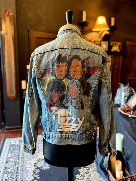 RARE Vintage Levi’s Denim Jacket w/ Custom Thin Lizzy Back Painting