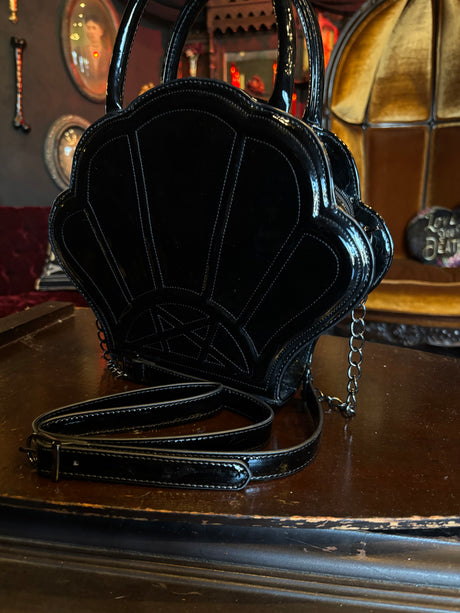 Killstar Black Vinyl Seashell Handbag w/Adjustable Crossbody Strap