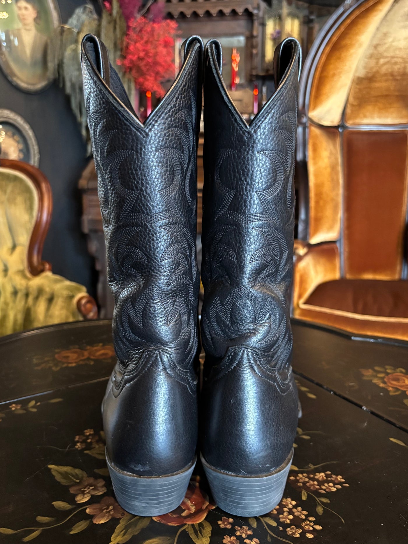 Ariat Classic Black Leather Embroidered Cowboy Boots