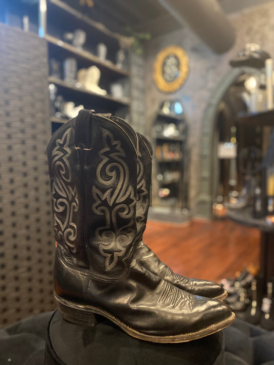 Vintage Justin Smooth Black Leather Cowboy Boots