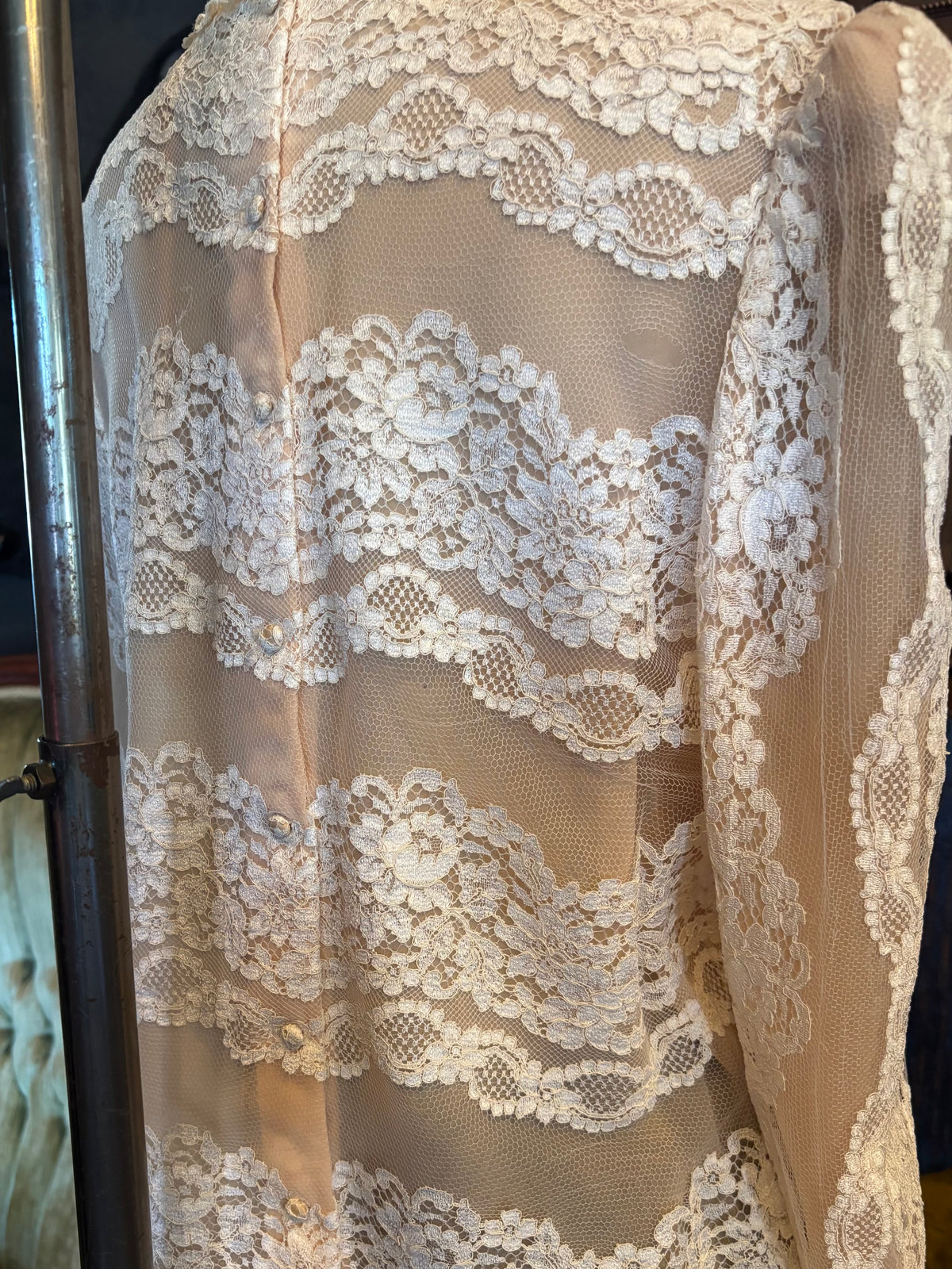 Vintage Gorgeous Cream and White Sheer Lace Blouse