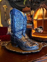 Tony Lama Dark Blue Teal Snakeskin Ornate Cowboy Boots