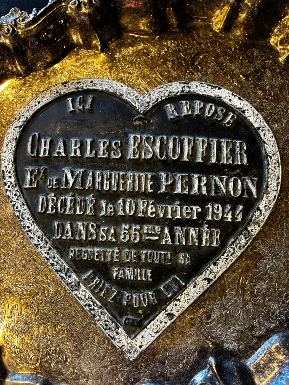 Antique 1944 French Tombstone Plate