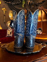 Tony Lama Dark Blue Teal Snakeskin Ornate Cowboy Boots