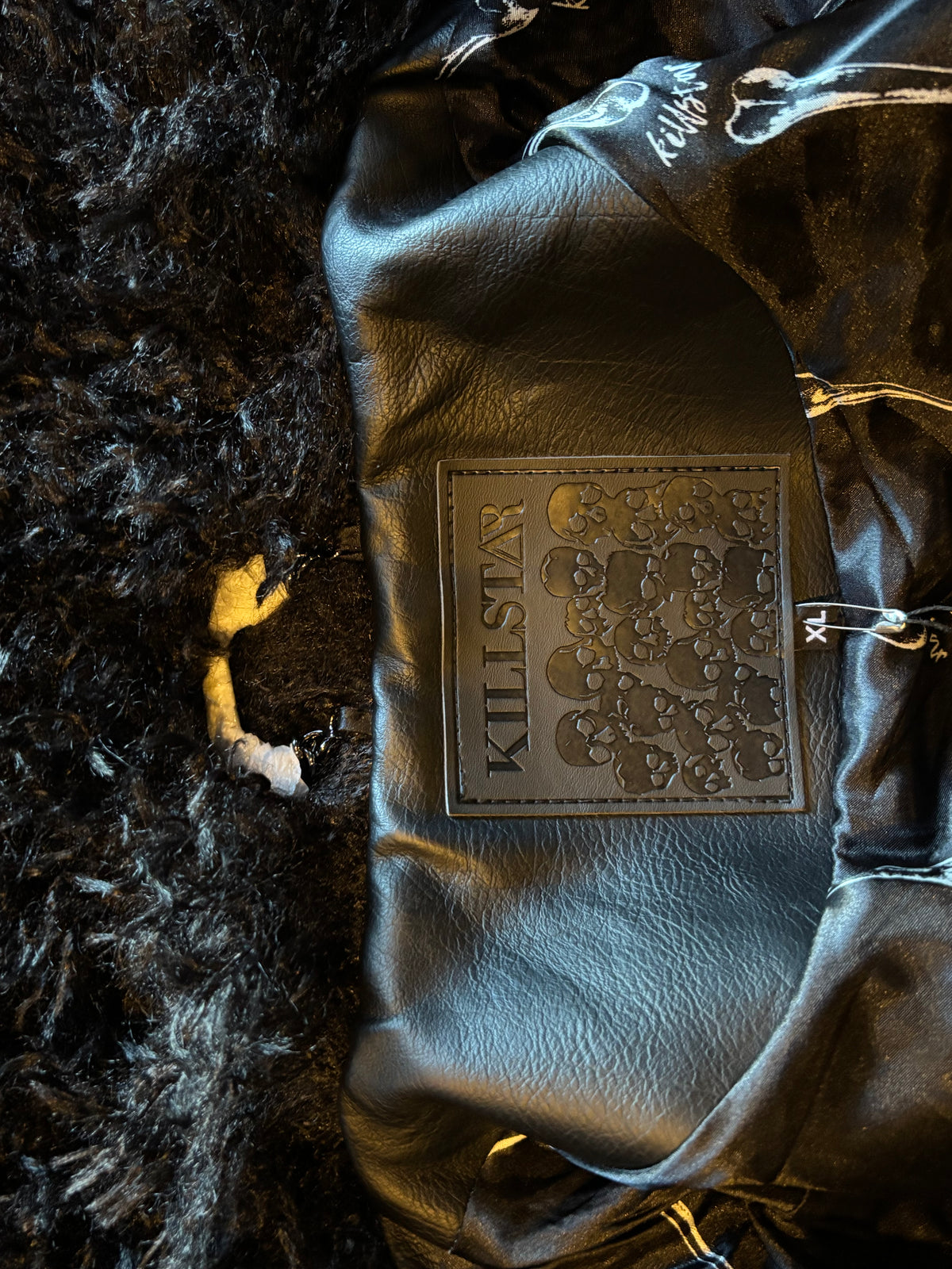 Epic Killstar Discontinued Black Vegan Leather Faux Fur Trim Long Winter Coat