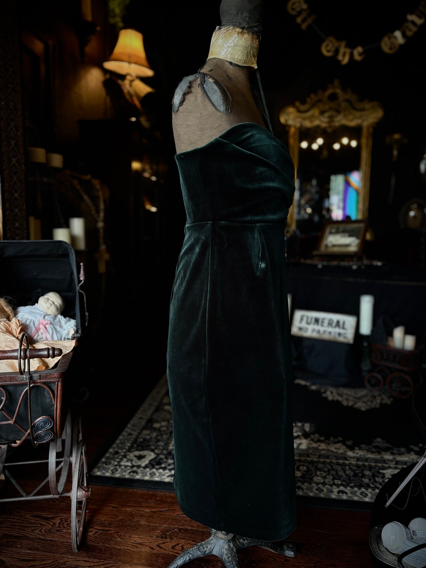 Express Green Velvet Strapless Dress