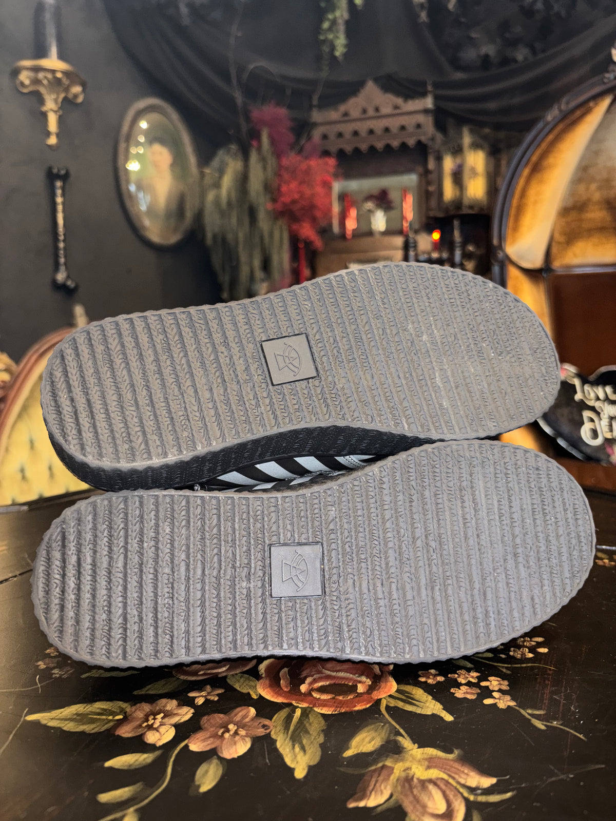 Strange Cvlt Black & Grey Stripe Widow Creepers