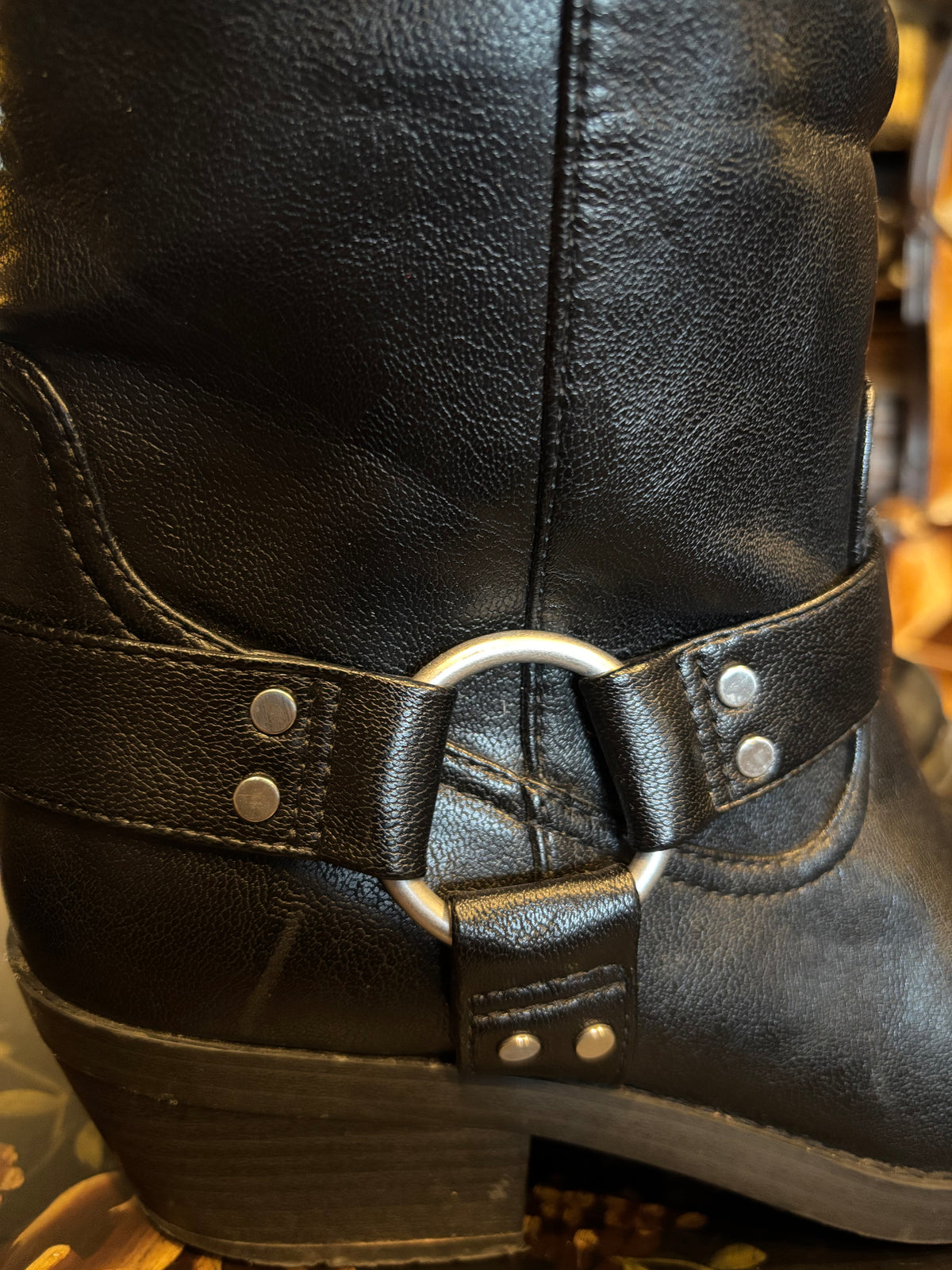 Black Vegan Leather Knee High O-Ring Moto Boots