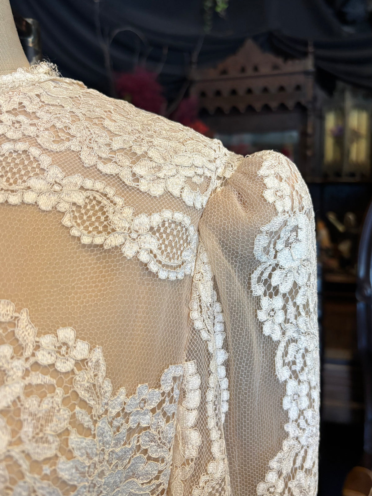 Vintage Gorgeous Cream and White Sheer Lace Blouse