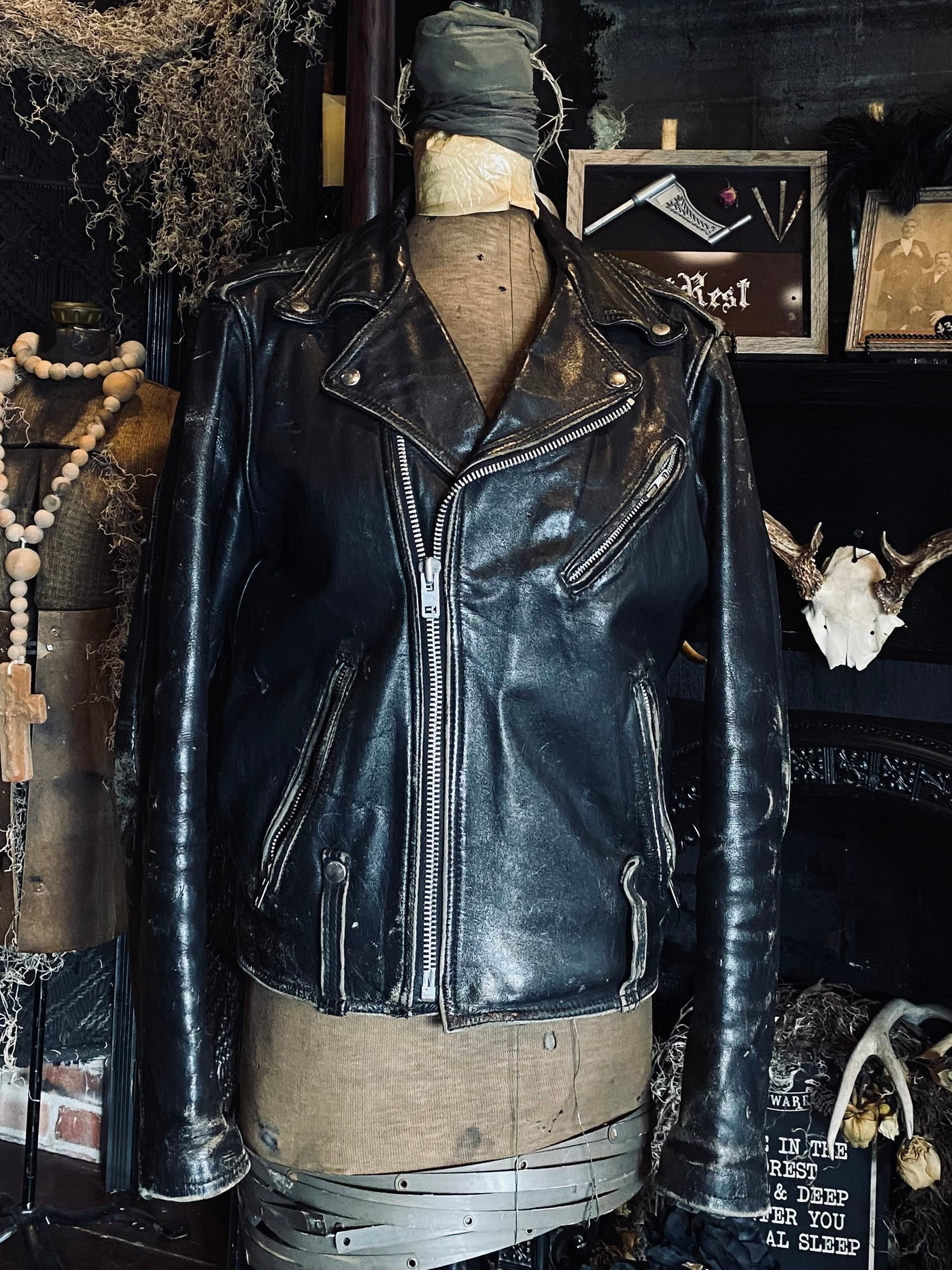 Vintage 70's Harley-Davidson Weathered Black Leather Motorcycle