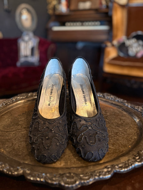 Vintage Jacques Levine Black Sequin High Heels