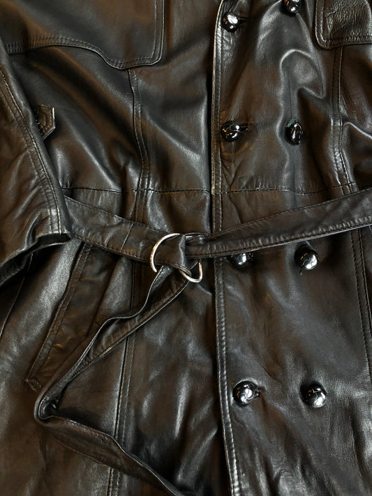 Vintage Sharmeen Leather Black Trench Coat