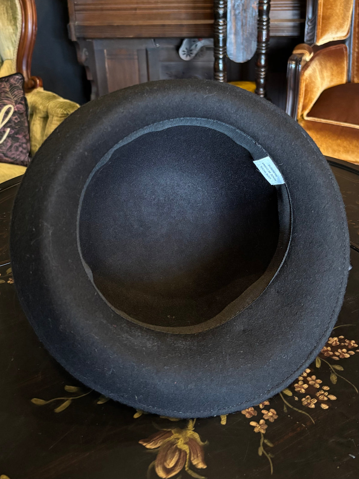Vintage Inspired Black Wool Felt Bow Bowler Hat