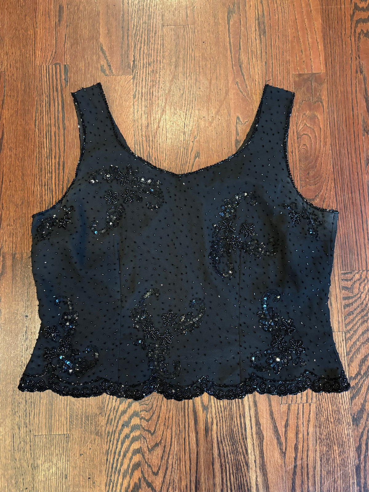 90s Beaded and Flower Sequin Sleeveless Blouse