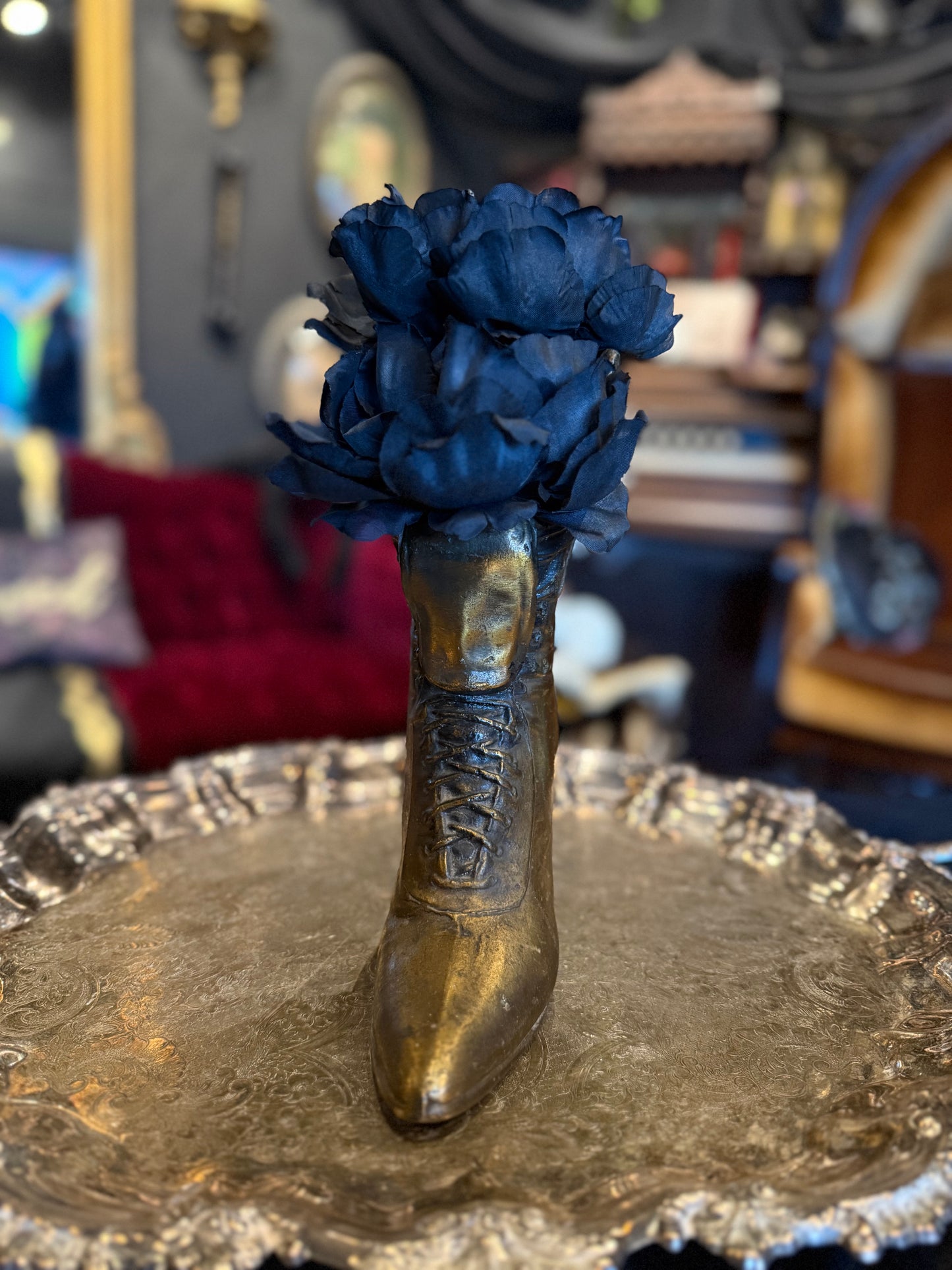 Vintage Brass Victorian Boot Plant Vase