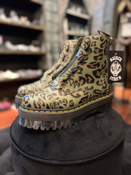 Doc Martens Green Leopard Print Platform Sinclair Zip-Up Boots