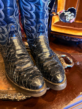Tony Lama Dark Blue Teal Snakeskin Ornate Cowboy Boots