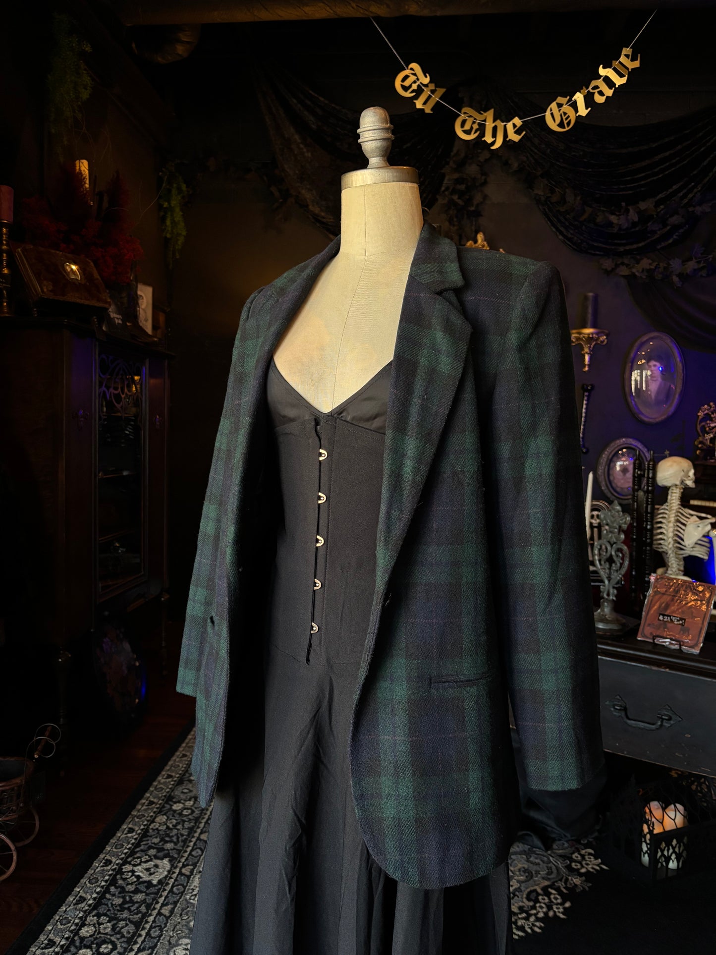 Vintage Sag Harbor Green and Black Plaid Blazer