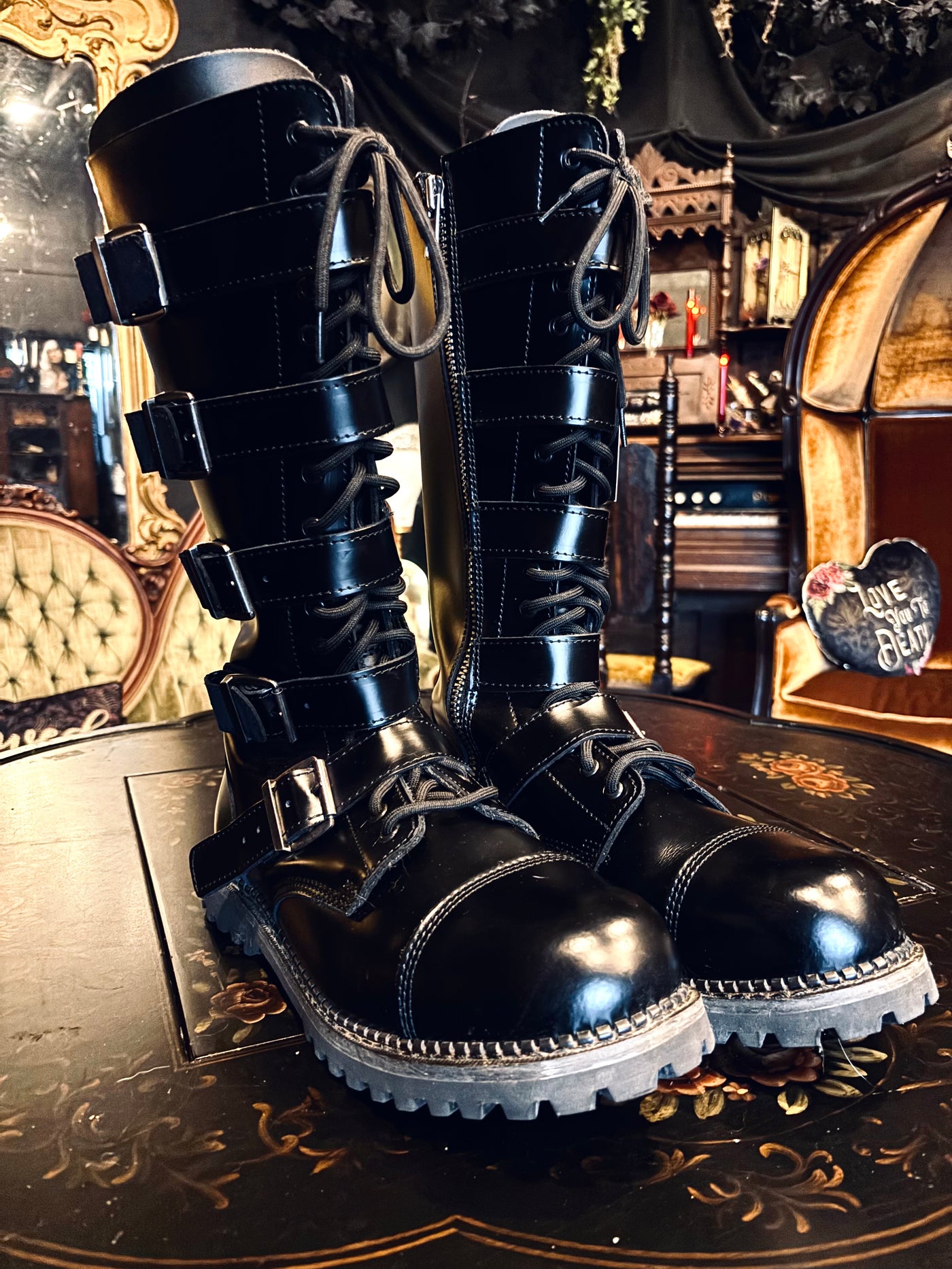 Demonia RIOT-18BK Buckle Combat Boots