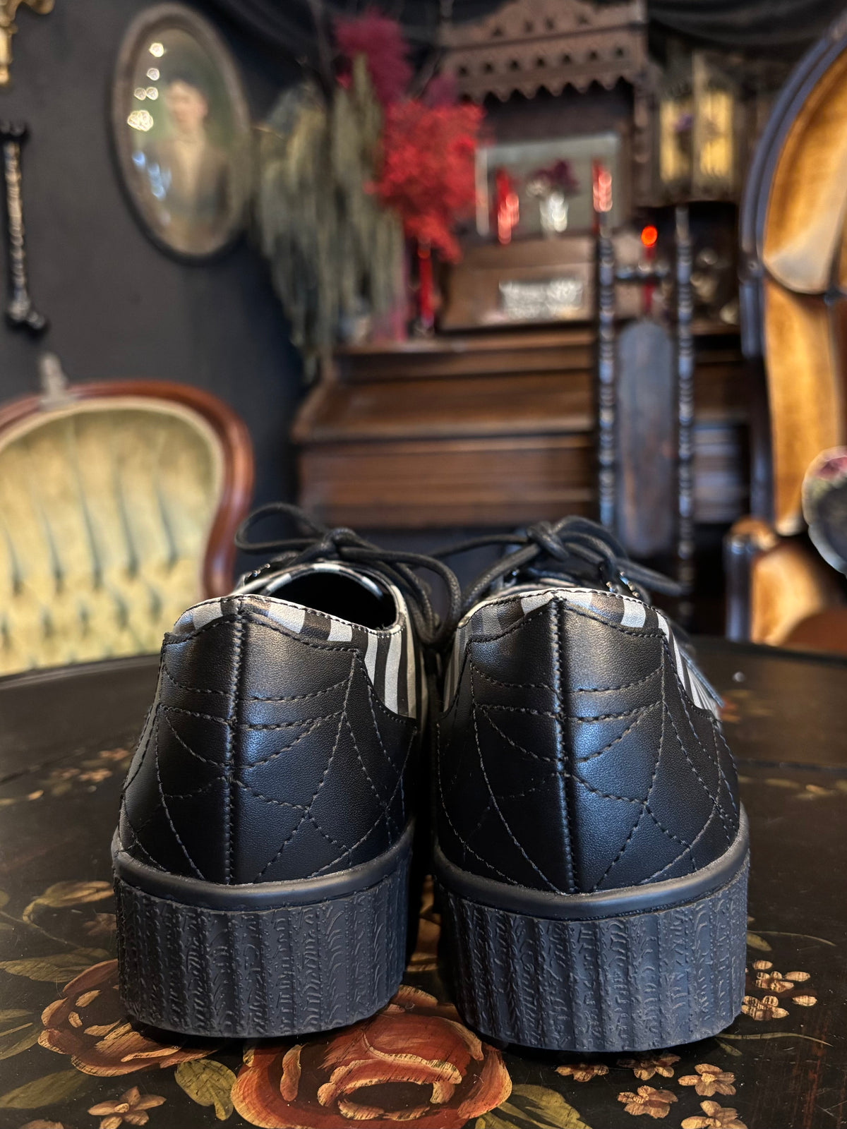 Strange Cvlt Black & Grey Stripe Widow Creepers