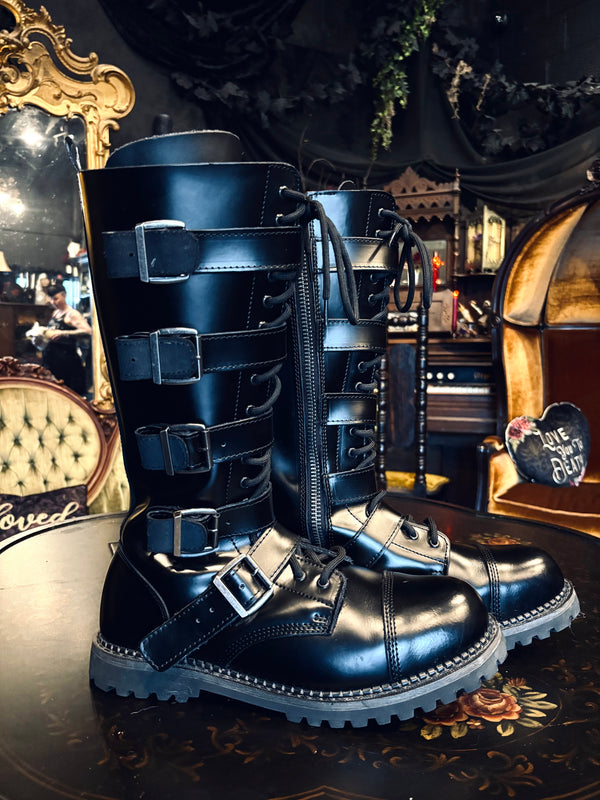 Demonia RIOT-18BK Buckle Combat Boots