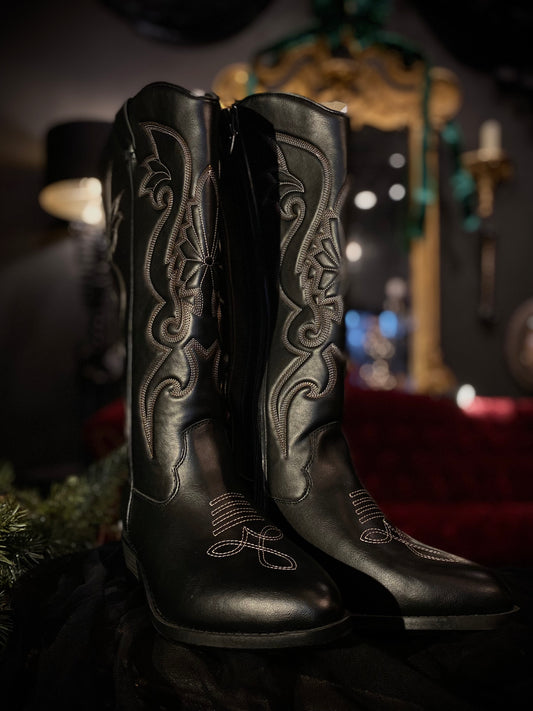Torrid Extra Tall Embroidered Black Faux Leather Zip-Up Cowgirl Boots