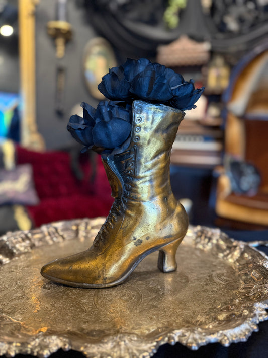 Vintage Brass Victorian Boot Plant Vase