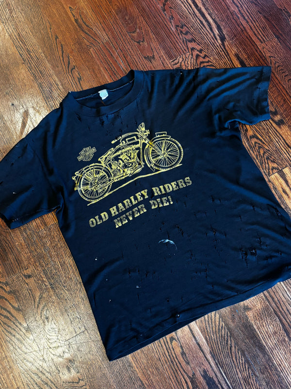 Vintage Harley-Davidson Black Soft Distressed “Riders Never Die” Motorcycle Tee