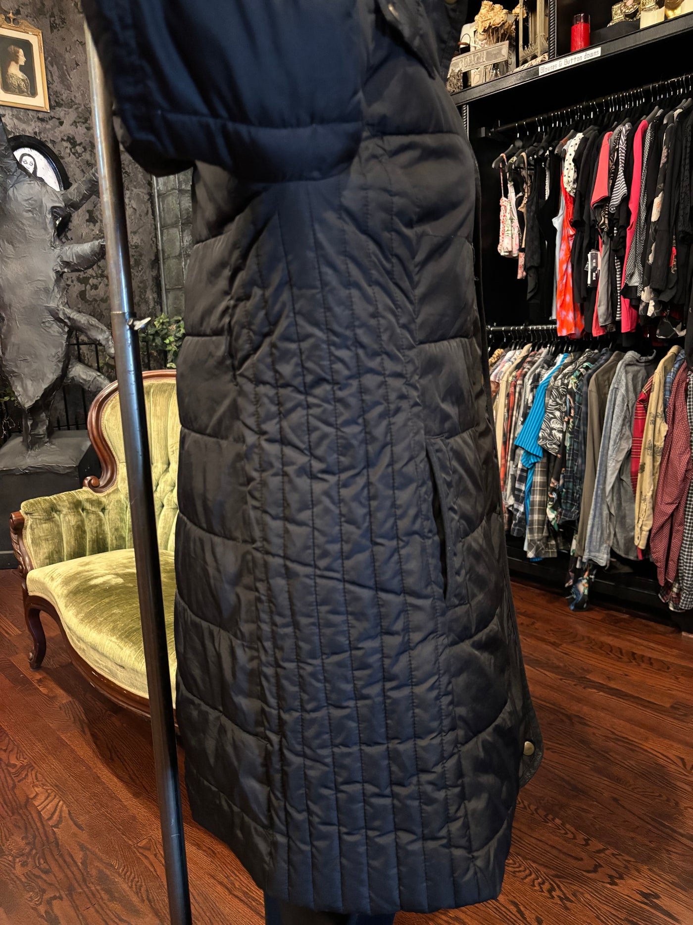 Black and Faux Fur Trim Hooded Puffer Parka Coat