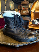 Black Leather Converse High Top Shearling Cuffed Sneakers