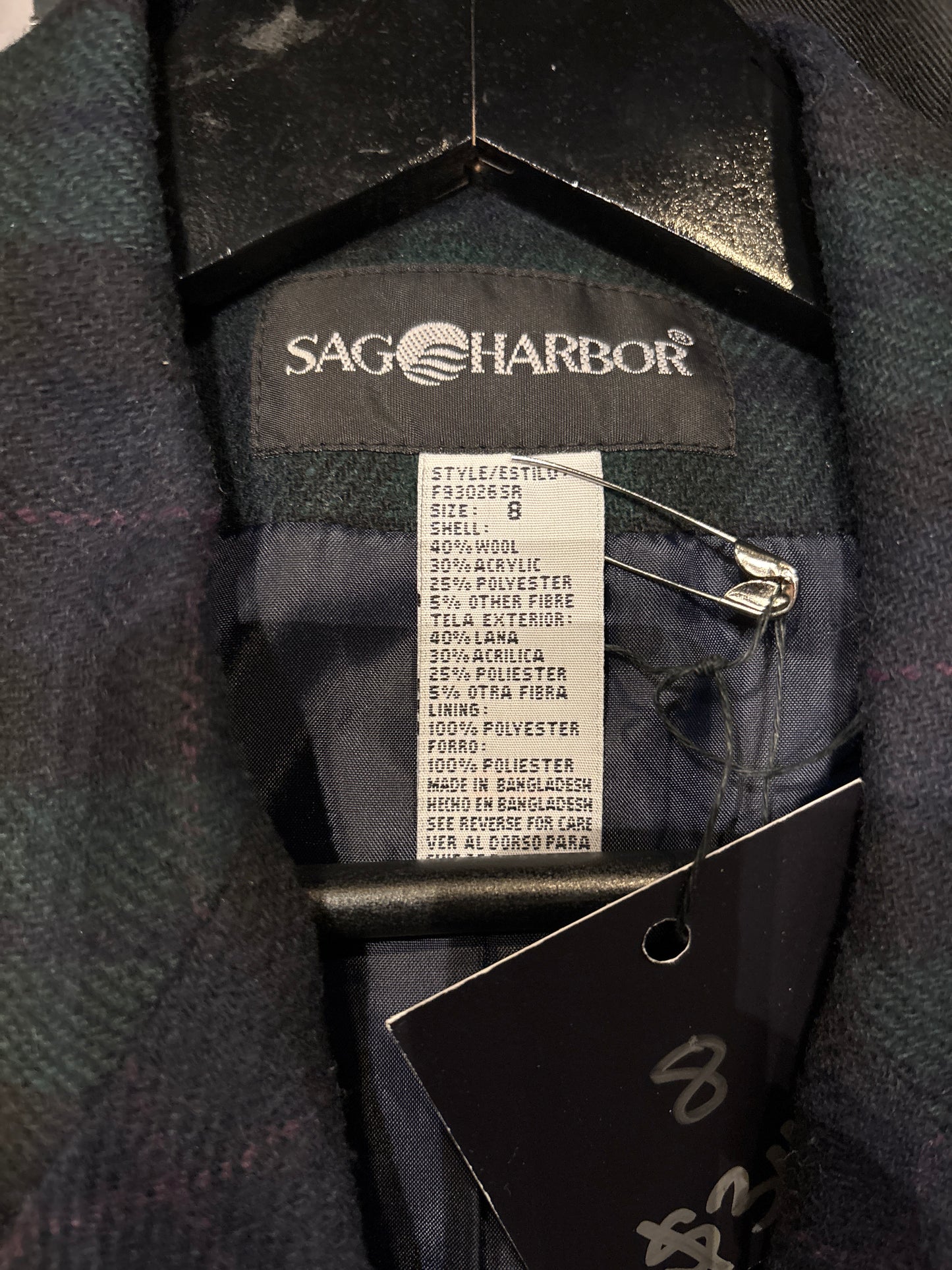 Vintage Sag Harbor Green and Black Plaid Blazer