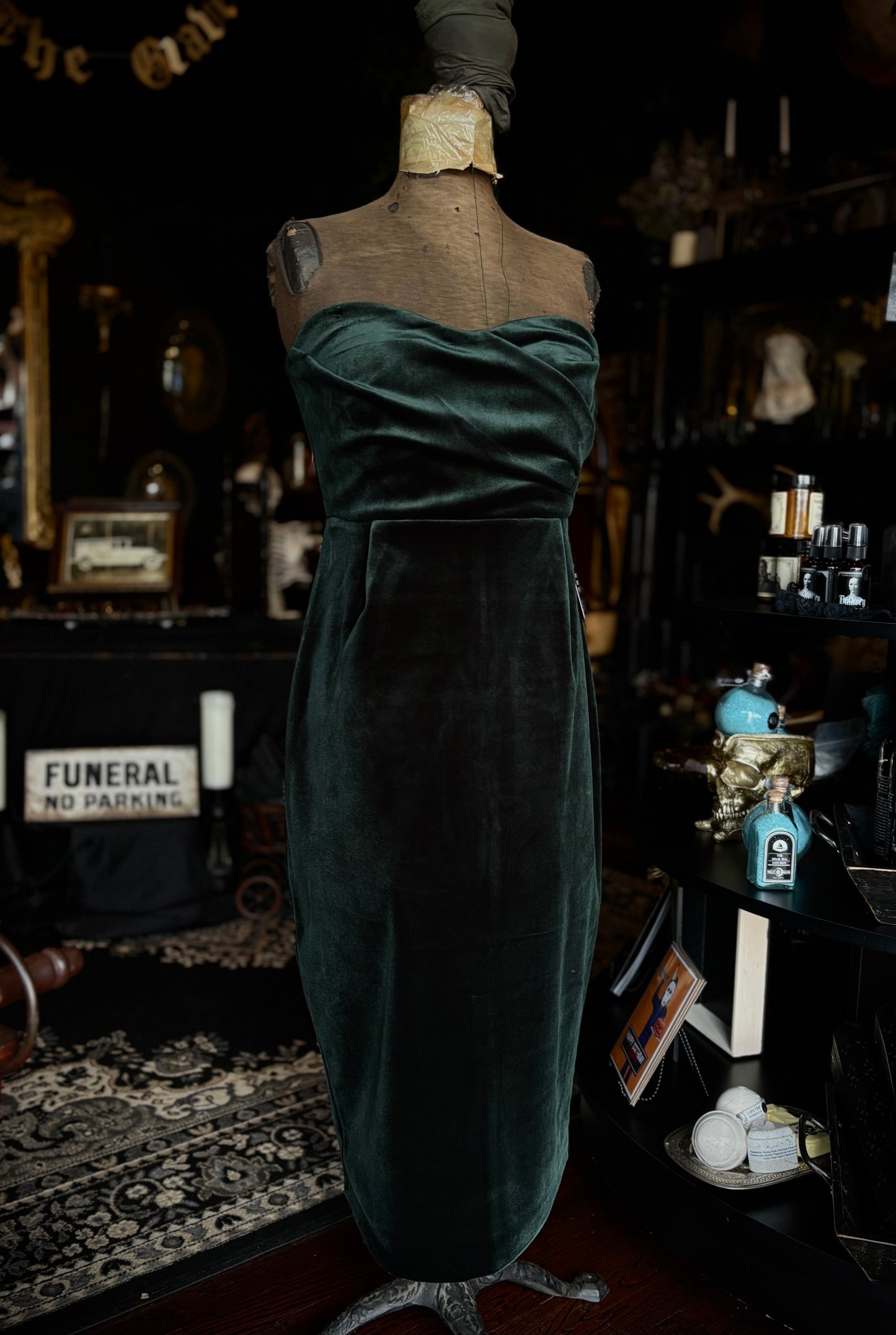 Express Green Velvet Strapless Dress