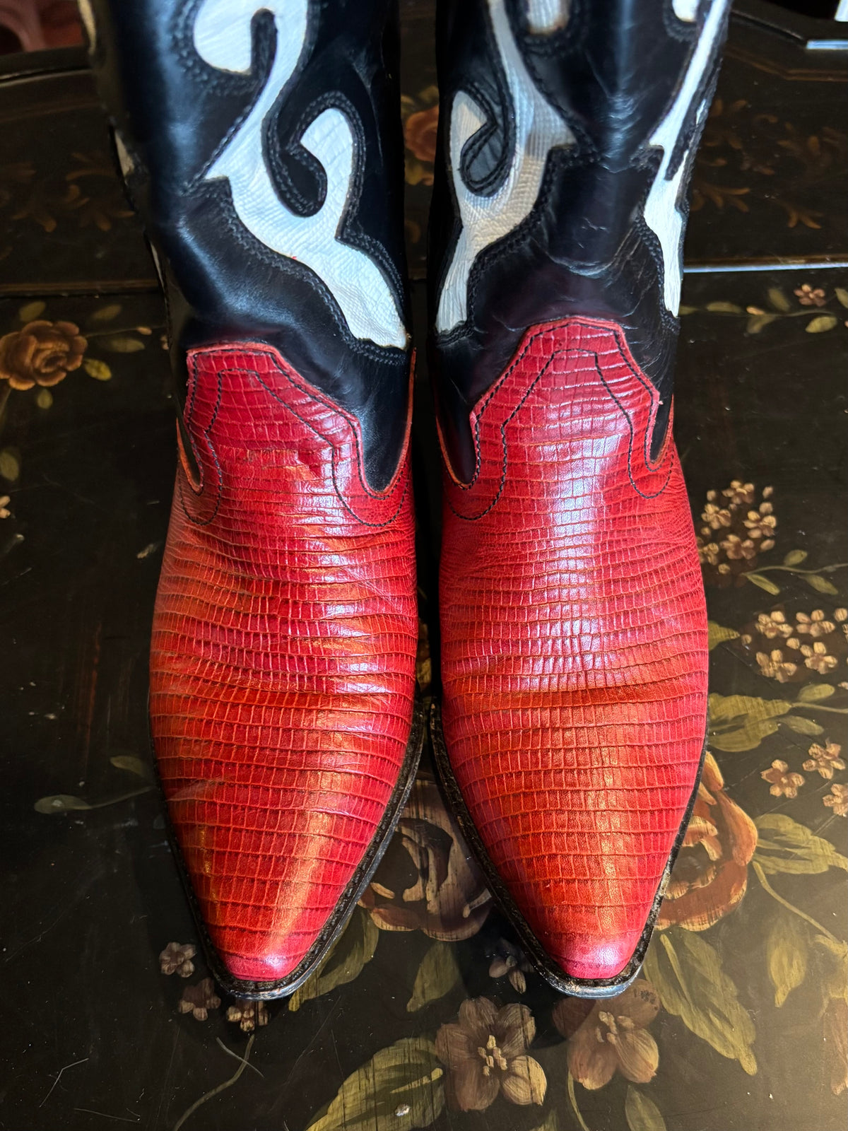 Vintage 90s Nine West Red and Black Cowboy Boots