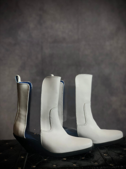 Vintage Diesel “D-Guidecca Mat” White Leather Modern Moto Cowboy Boots