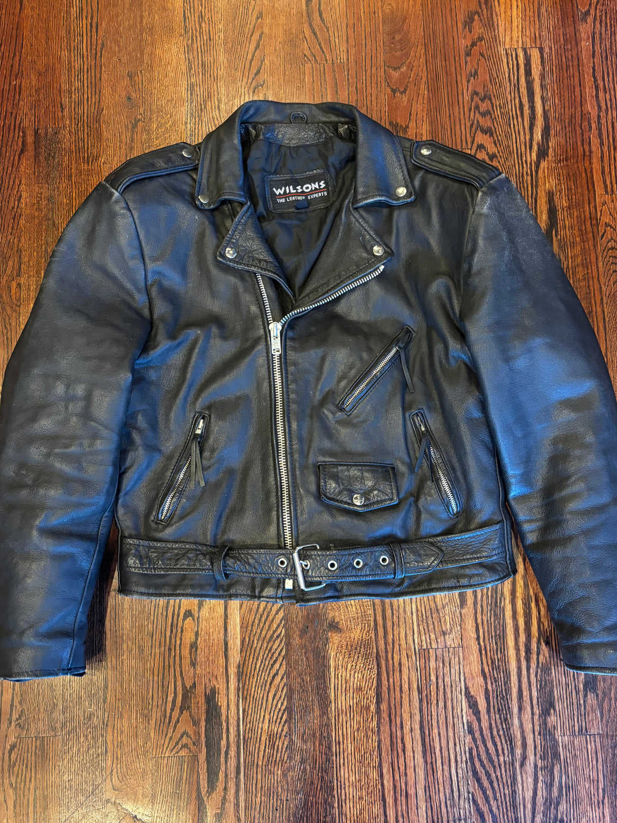 Vintage Classic 90s Black Leather Wilsons Leather Biker Motorcycle Jacket