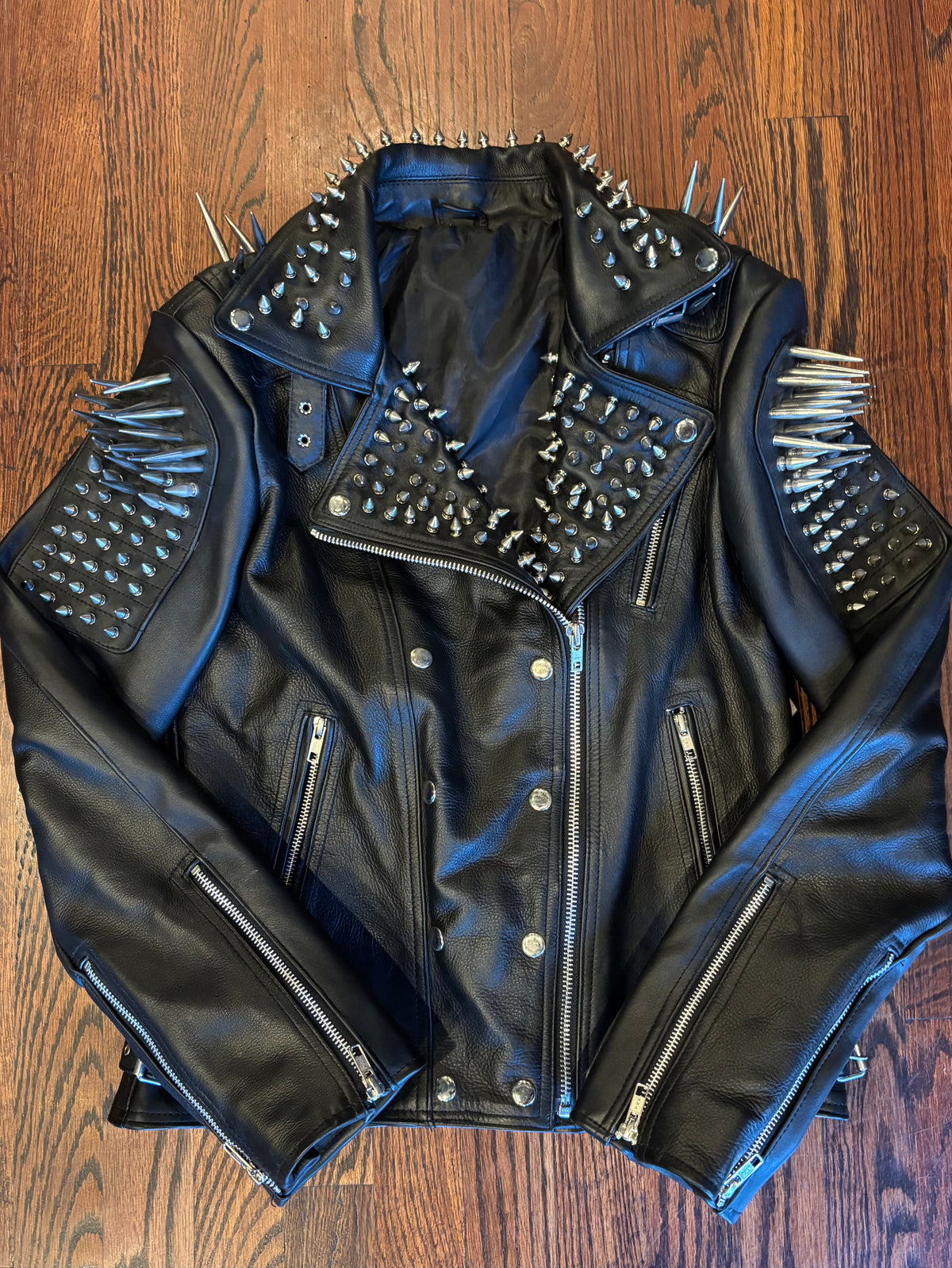 Beautiful & Brutal Custom Black Leather Studs and Spikes Motorcycle Jacket