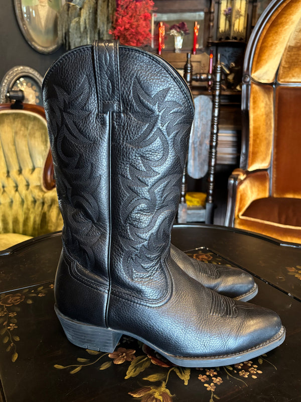 Ariat Classic Black Leather Embroidered Cowboy Boots